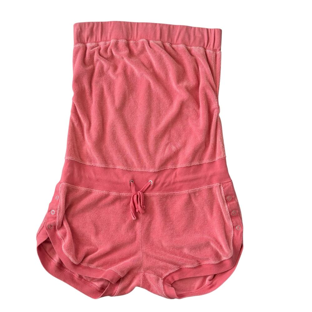 Y2K Terry Cloth Cover Up Dress Coral Pink Snap Slit Side L Indie Resort Outdoor